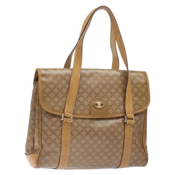 CELINE Macadam Canvas Hand Bag Pvc Beige Gold - Picture 1 of 13